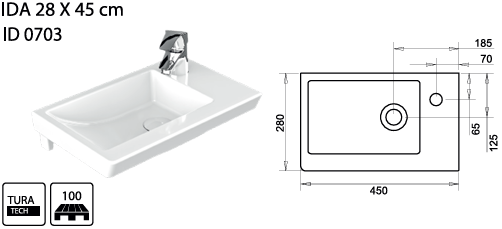 TURAVİT IDA 28 X 45 CM LAVABO KOD: ID 0703